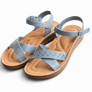 Annie Comfort Amolly Blue Strappy Wedge Sandals 7.5 Medium NEW Comfort Shoes